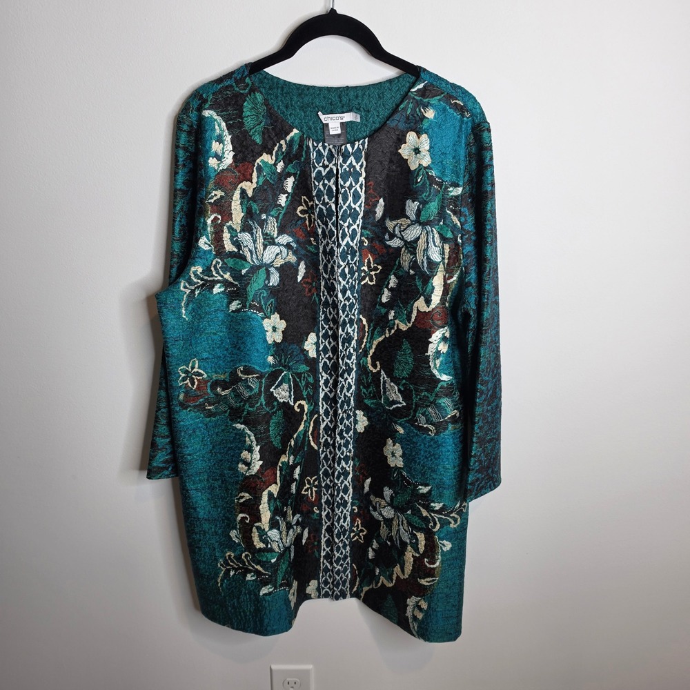 Chico's Floral Textured Kimono Jacket Womens 2 (Large)